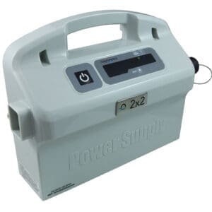 Portable white power supply with handle.