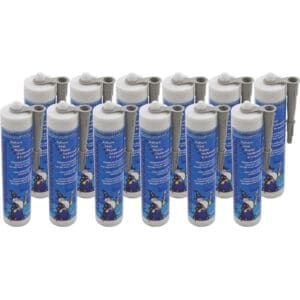 Multiple adhesive tubes with blue labels.
