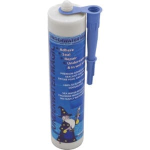 Sealant tube with blue label and nozzle.