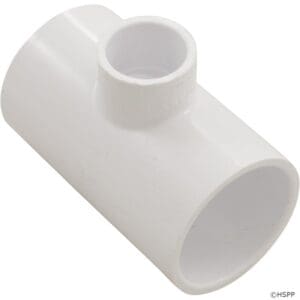 White PVC pipe fitting, T-shaped connector.