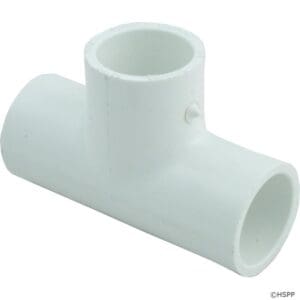 PVC pipe connector, T-shaped, white color.