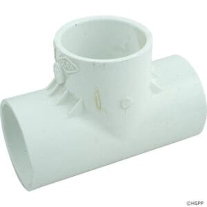 White PVC pipe tee fitting.
