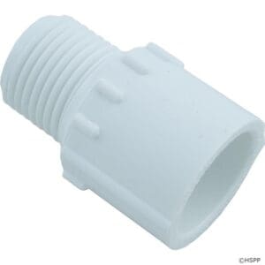 White plastic threaded pipe connector fitting.
