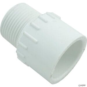 White plastic threaded pipe connector fitting.