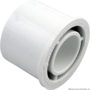 White PVC pipe reducer fitting on display.