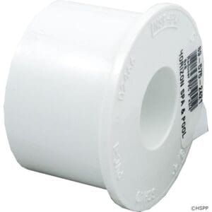 White PVC pipe fitting with label.