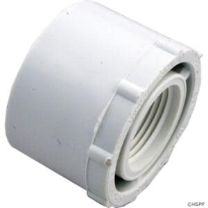 White PVC pipe fitting adapter on display.