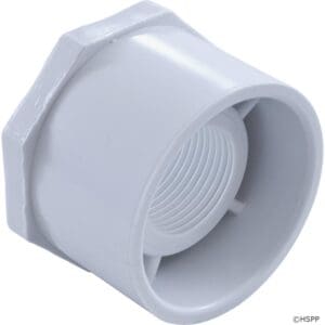 White PVC pipe end cap fitting.