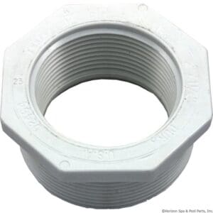 White threaded PVC pipe fitting adapter.