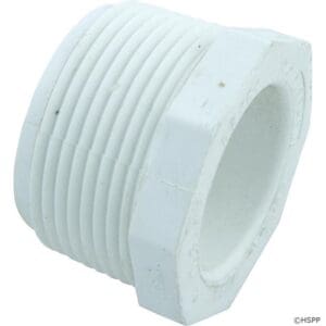 White plastic pipe fitting, hexagonal shape.