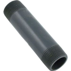 Black threaded metal pipe with both ends.