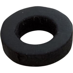 Black round rubber washer on white background.
