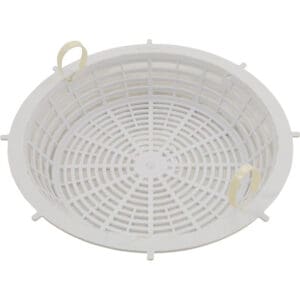White round plastic basket with handles.