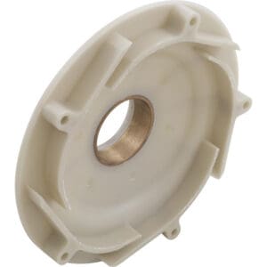 Plastic impeller with central metal bearing hole.