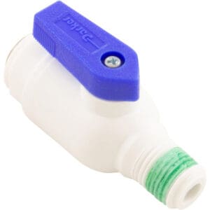 Plastic valve with blue handle and screw.