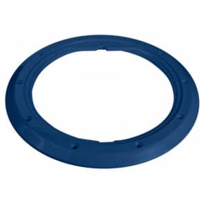Blue circular metal ring with holes.