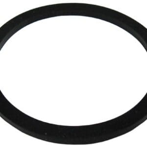 Black circular rubber gasket on white background.