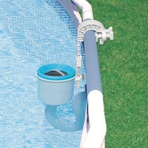 Pool filter attached to the pool edge.
