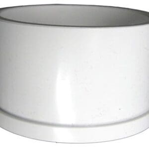 White cylindrical plastic pipe connector.
