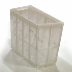 White plastic filter with grid pattern.