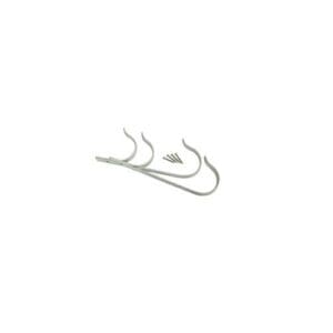 Fishing hooks and screws on white background.