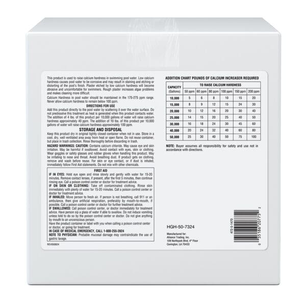 Pool Season Calcium Increaser 25 lb box label