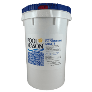 Pool Season giant chlorinating tablets container.