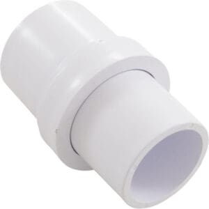 White PVC pipe connector on white background.