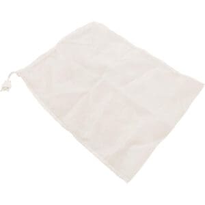 White drawstring cloth bag on white background.