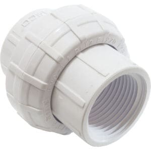 PVC pipe fitting with threaded connection.