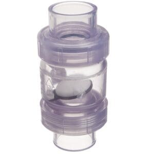 Transparent plastic check valve for plumbing systems.