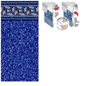 Blue pool liner with installation options diagram.