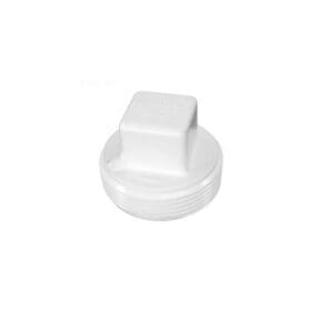 White plastic threaded pipe cap fitting.