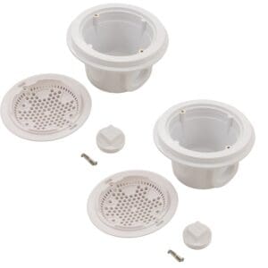 Pool drain covers and installation components.