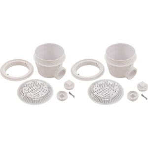 Pool drain installation kit components displayed.