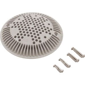 Round speaker cover with four screws.
