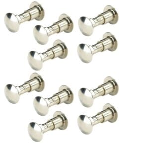 Silver cabinet knobs arranged in rows.