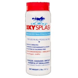 OxySplash pool and spa treatment container.