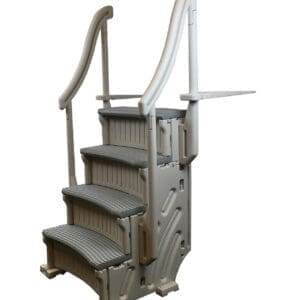 Pool ladder with handrails and steps.