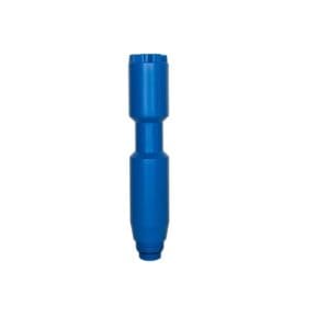 Blue plastic cylindrical object on white background.