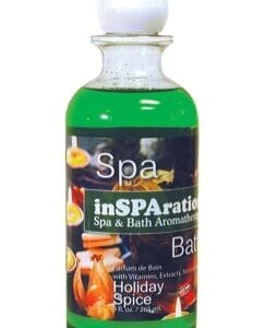 Green spa and bath aromatherapy liquid bottle.