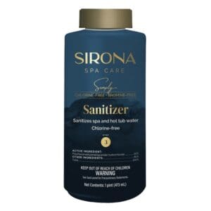 Sirona Spa Care sanitizer bottle, chlorine-free.