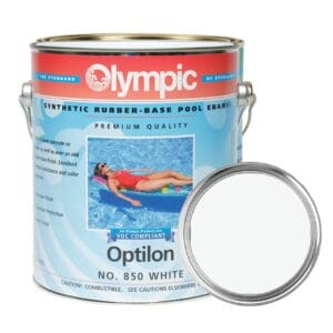 Paint can labeled Olympic Optilon 850 White.