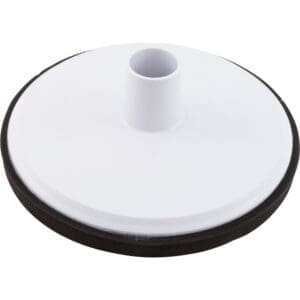 white plastic plate with hose adapter and foam ring