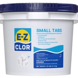 White plastic bucket with blue lettering